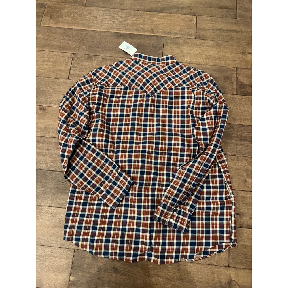 Levis Mens The Western Standard Fit Plaid Snap Button Shirt XL Burgundy Navy - Picture 7 of 7